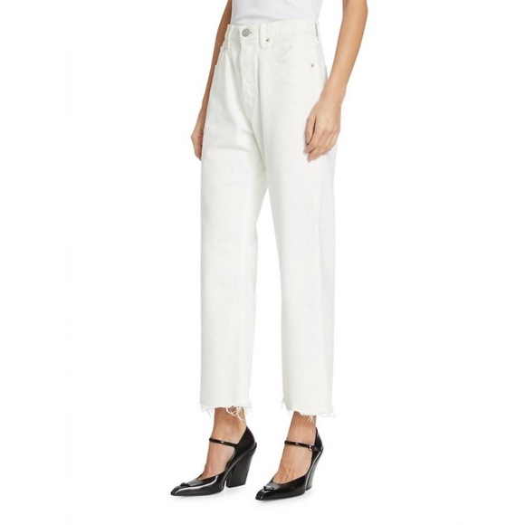Moussy Vintage Aurora Wide Straight Jean White Raw Hem - Picture 5 of 15